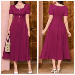 NEW Shein Mulvari Square Neck Puff Sleeve Button Front A-Line Dress. Size L